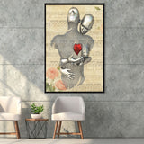 3D Effect Art Love Red Moon Heart Floral Paper Lyric Song V1 Framed Canvas Prints Wall Art - Painting Canvas,Floating Frame, Wall Decor