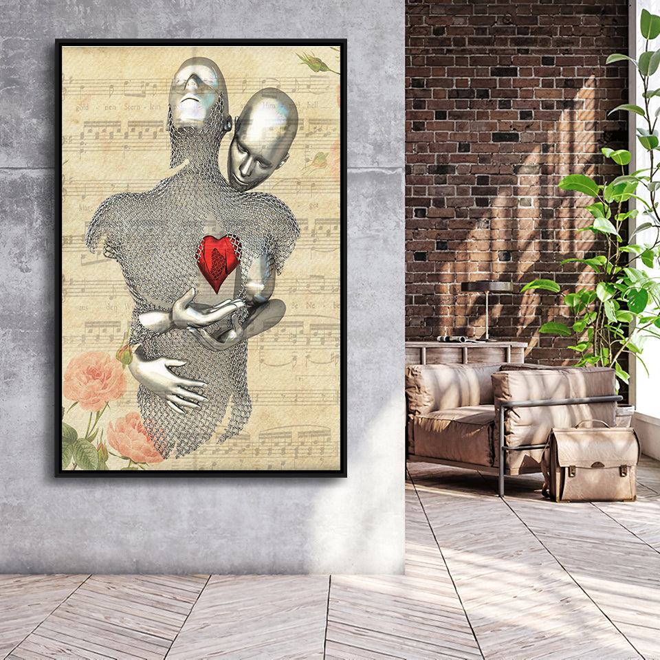 3D Effect Art Love Red Moon Heart Floral Paper Lyric Song V1 Framed Canvas Prints Wall Art - Painting Canvas,Floating Frame, Wall Decor