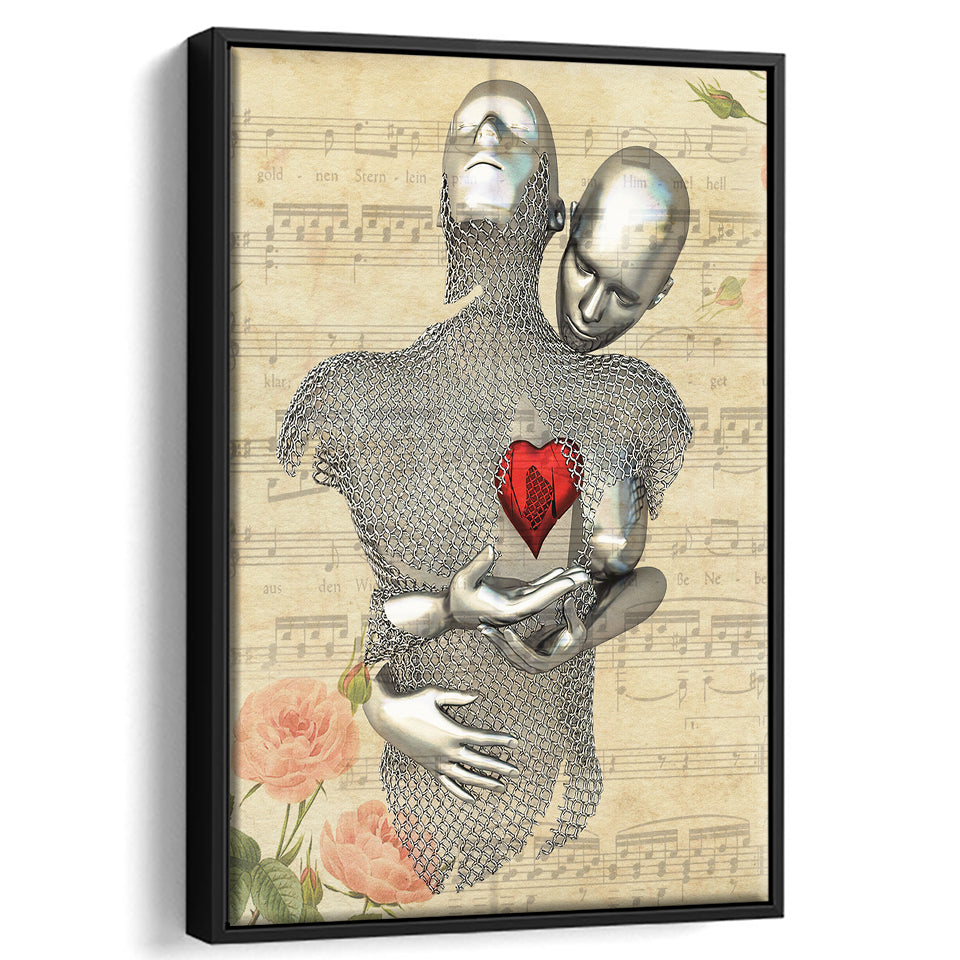 3D Effect Art Love Red Moon Heart Floral Paper Lyric Song V1 Framed Canvas Prints Wall Art - Painting Canvas,Floating Frame, Wall Decor