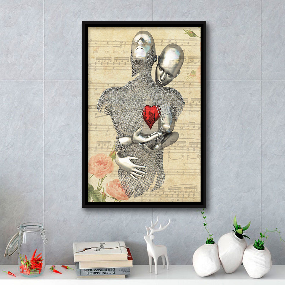 3D Effect Art Love Red Moon Heart Floral Paper Lyric Song V1 Framed Canvas Prints Wall Art - Painting Canvas,Floating Frame, Wall Decor