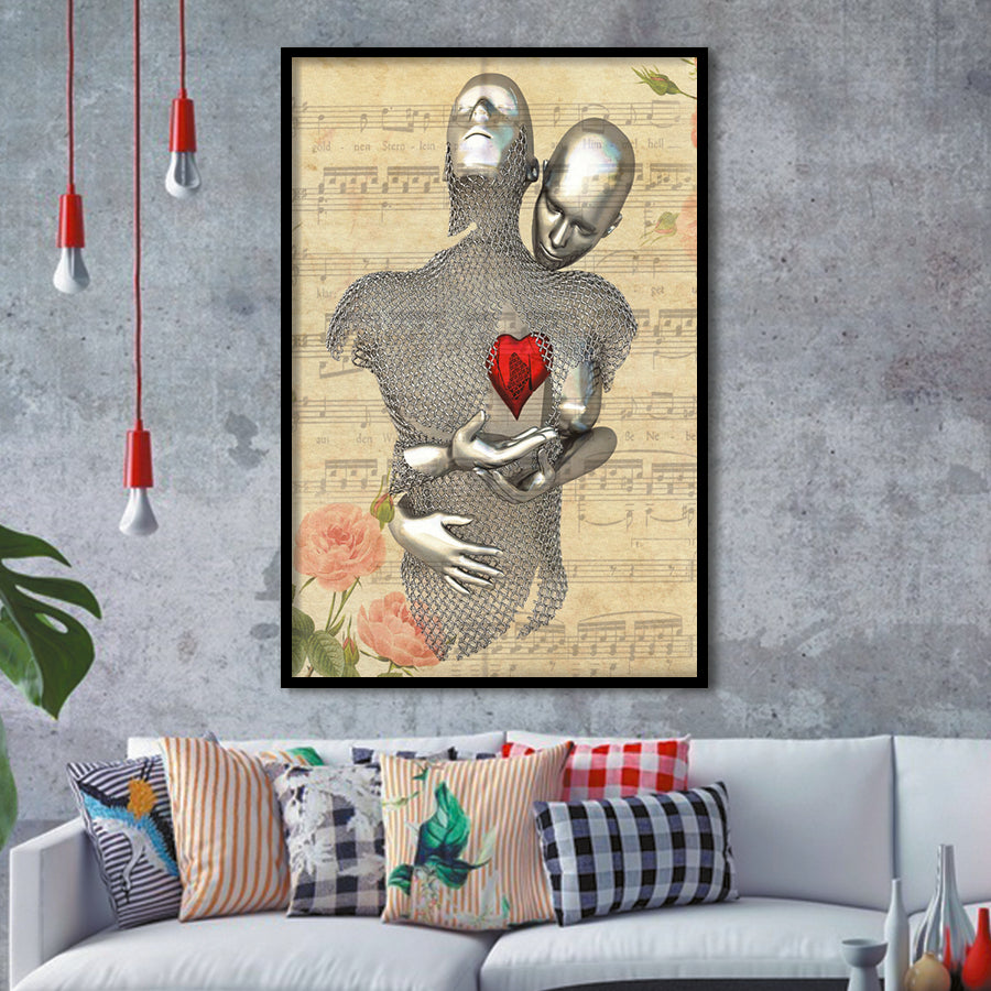 3D Effect Art Love Red Moon Heart Floral Paper Lyric Song V1 Framed Art Print Wall Decor - Painting Art,Framed Picture,Wall Art