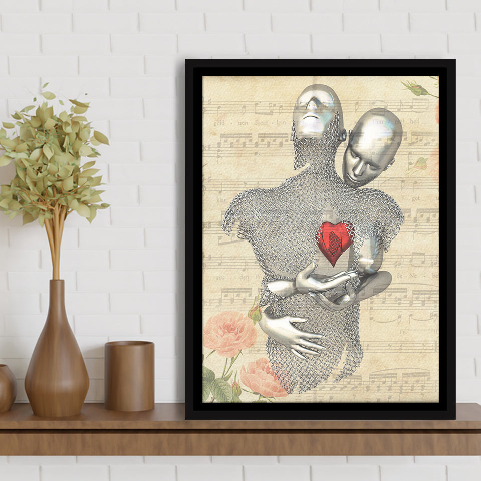 3D Effect Art Love Red Moon Heart Floral Paper Lyric Song V1 Framed Canvas Prints Wall Art - Painting Canvas,Floating Frame, Wall Decor