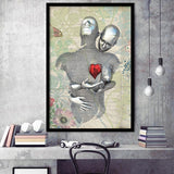3D Effect Art Love Red Moon Heart Floral Paper Lyric Song V2 Framed Art Print Wall Decor - Painting Art,Framed Picture,Wall Art