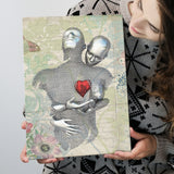 3D Effect Art Love Red Moon Heart Floral Paper Lyric Song V2 Canvas Prints Wall Art - Painting Canvas, Home Wall Decor, For Sale