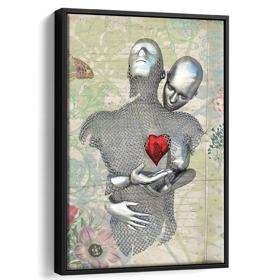 3D Effect Art Love Red Moon Heart Floral Paper Lyric Song V2 Framed Canvas Prints Wall Art - Painting Canvas,Floating Frame, Wall Decor
