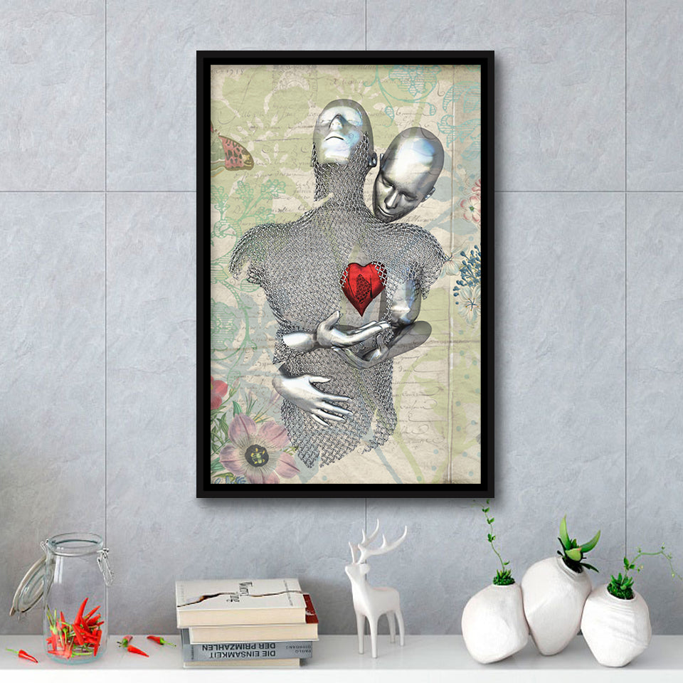 3D Effect Art Love Red Moon Heart Floral Paper Lyric Song V2 Framed Canvas Prints Wall Art - Painting Canvas,Floating Frame, Wall Decor