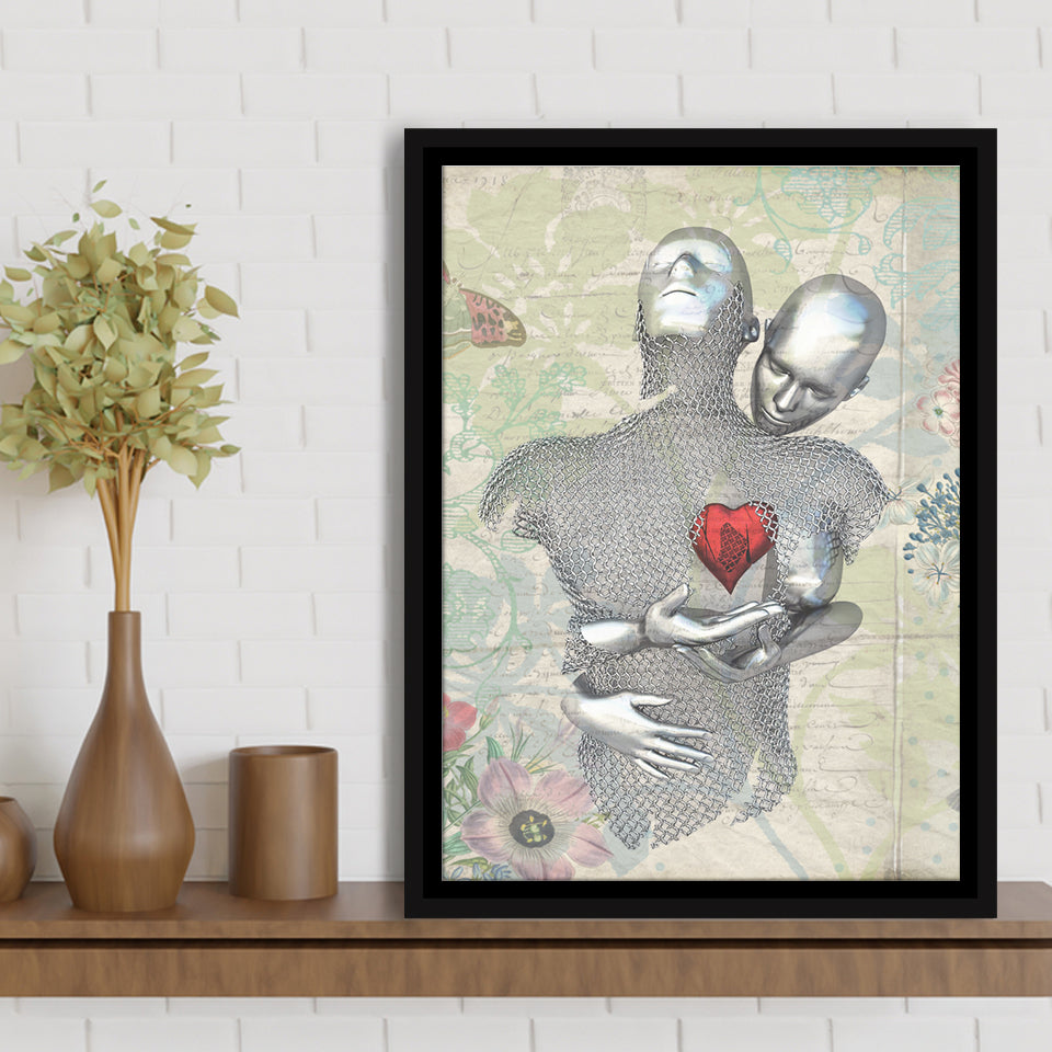 3D Effect Art Love Red Moon Heart Floral Paper Lyric Song V2 Framed Canvas Prints Wall Art - Painting Canvas,Floating Frame, Wall Decor