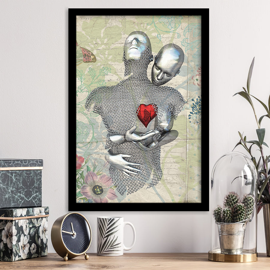 3D Effect Art Love Red Moon Heart Floral Paper Lyric Song V2 Framed Art Print Wall Decor - Painting Art,Framed Picture,Wall Art