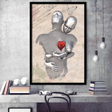 3D Effect Art Love Red Moon Heart Floral Paper Lyric Song V3 Framed Art Print Wall Decor - Painting Art,Framed Picture,Wall Art