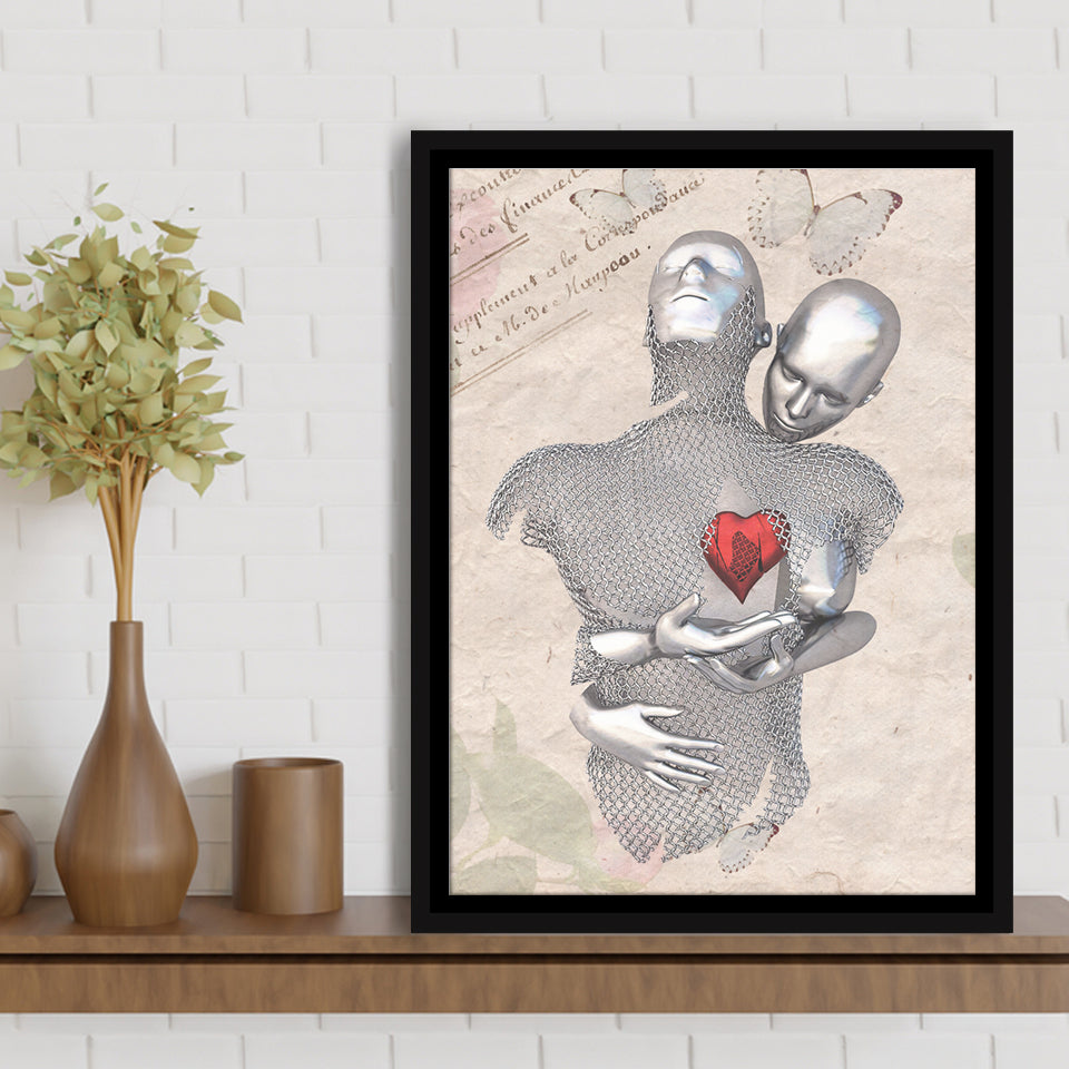 3D Effect Art Love Red Moon Heart Floral Paper Lyric Song V3 Framed Canvas Prints Wall Art - Painting Canvas,Floating Frame, Wall Decor