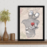 3D Effect Art Love Red Moon Heart Floral Paper Lyric Song V3 Framed Canvas Prints Wall Art - Painting Canvas,Floating Frame, Wall Decor