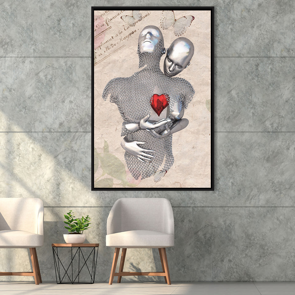 3D Effect Art Love Red Moon Heart Floral Paper Lyric Song V3 Framed Canvas Prints Wall Art - Painting Canvas,Floating Frame, Wall Decor