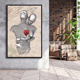 3D Effect Art Love Red Moon Heart Floral Paper Lyric Song V3 Framed Canvas Prints Wall Art - Painting Canvas,Floating Frame, Wall Decor