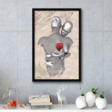 3D Effect Art Love Red Moon Heart Floral Paper Lyric Song V3 Framed Canvas Prints Wall Art - Painting Canvas,Floating Frame, Wall Decor