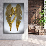 3D Effect Art Split Face With Angel Wings Gold Color Framed Canvas Prints Wall Art - Painting Canvas, Floating Frame, Painting Prints