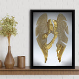 3D Effect Art Split Face With Angel Wings Gold Color Framed Canvas Prints Wall Art - Painting Canvas, Floating Frame, Painting Prints