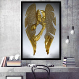 3D Effect Art Split Face With Angel Wings Gold Color Framed Art Prints Wall Decor - Painting Prints, Wall Art, Framed Picture, For Sale