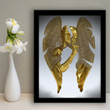 3D Effect Art Split Face With Angel Wings Gold Color Framed Art Prints Wall Decor - Painting Prints, Wall Art, Framed Picture, For Sale