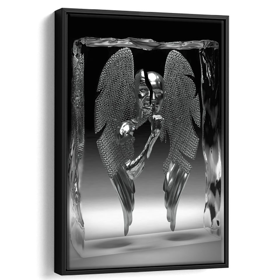 3D Effect Art Split Face With Angel Wings Framed Canvas Prints Wall Art - Painting Canvas, Floating Frame, Painting Prints, For Sale