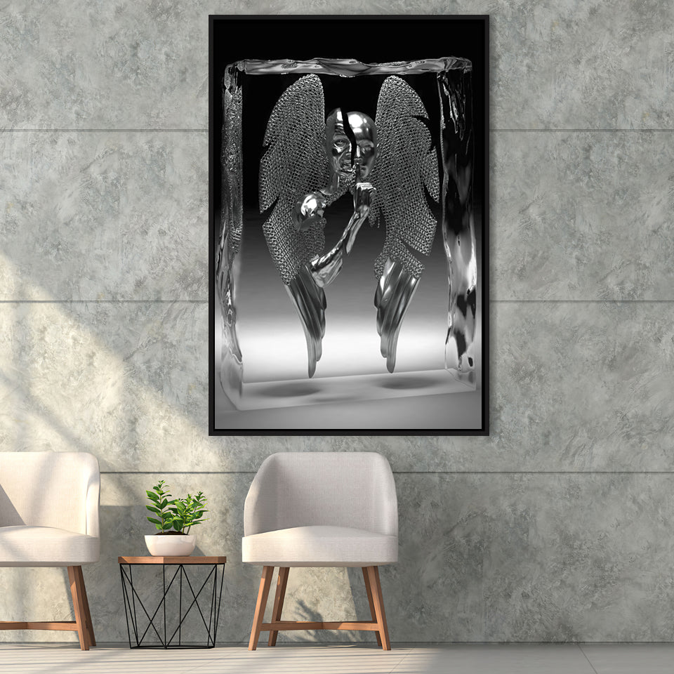 3D Effect Art Split Face With Angel Wings Framed Canvas Prints Wall Art - Painting Canvas, Floating Frame, Painting Prints, For Sale