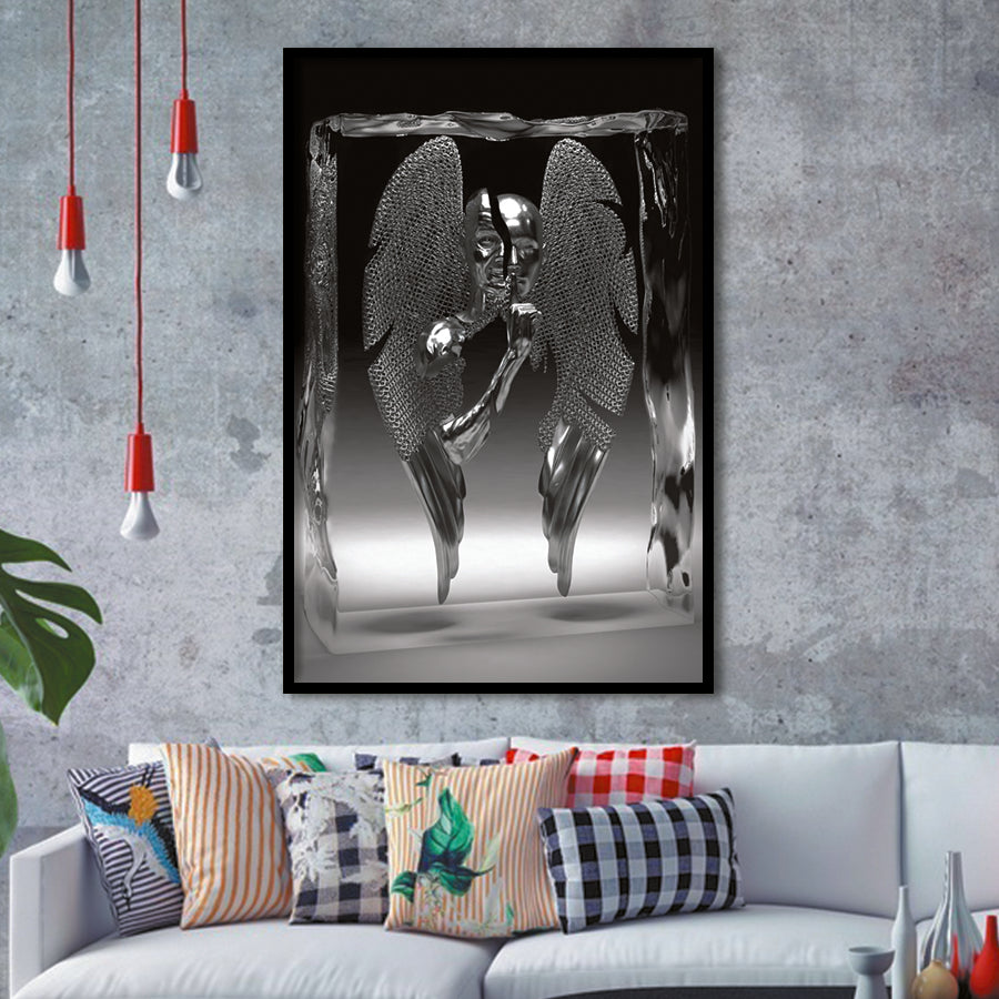 3D Effect Art Split Face With Angel Wings Framed Art Prints Wall Decor - Painting Prints, Wall Art, Framed Picture, For Sale