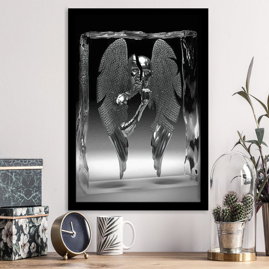 3D Effect Art Split Face With Angel Wings Framed Art Prints Wall Decor - Painting Prints, Wall Art, Framed Picture, For Sale