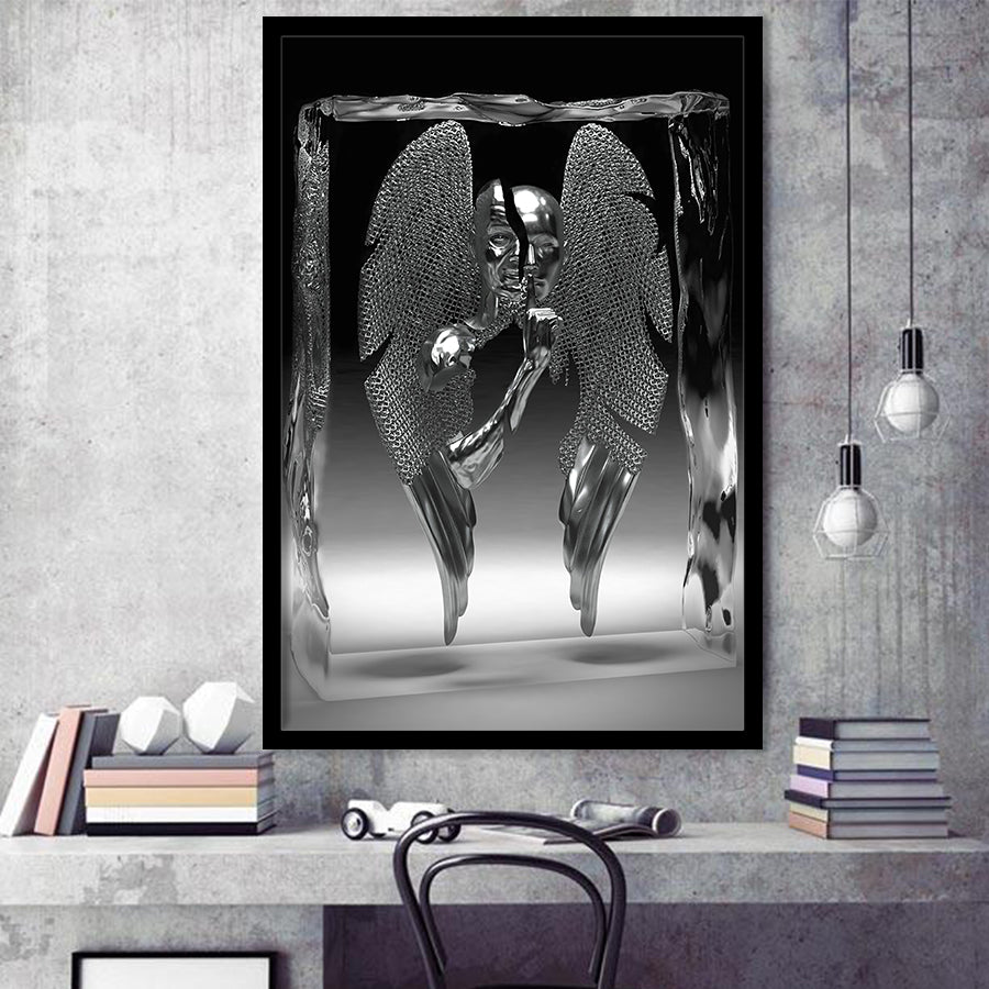 3D Effect Art Split Face With Angel Wings Framed Art Prints Wall Decor - Painting Prints, Wall Art, Framed Picture, For Sale