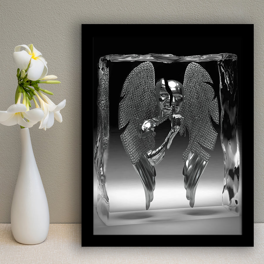 3D Effect Art Split Face With Angel Wings Framed Art Prints Wall Decor - Painting Prints, Wall Art, Framed Picture, For Sale