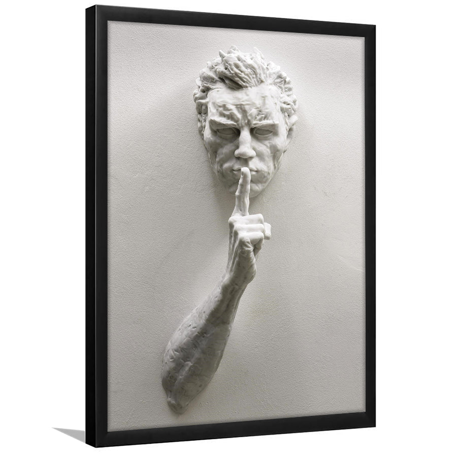 3D Effect Hush Man Canvas Print, Man Statue Framed Art Print Wall Art Decor,Framed Picture