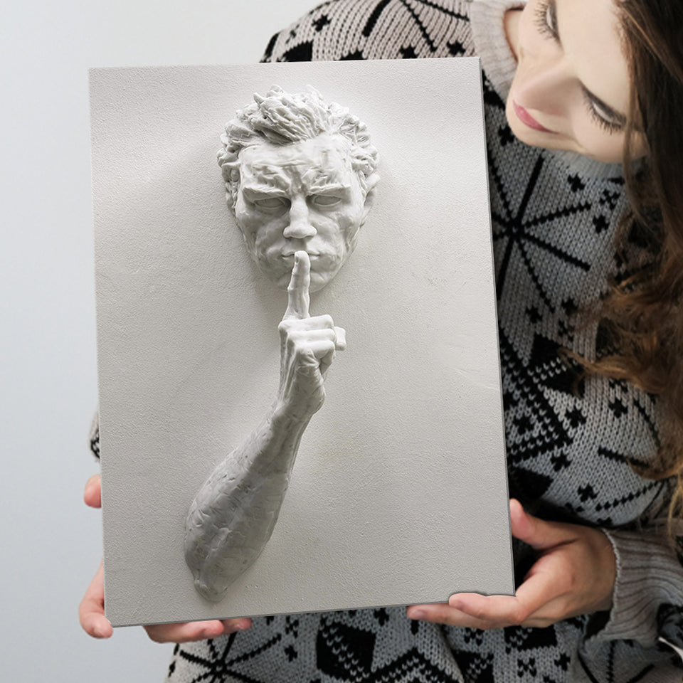 3D Effect Hush Man Canvas Print, Man Statue Canvas Prints Wall Art Home Decor