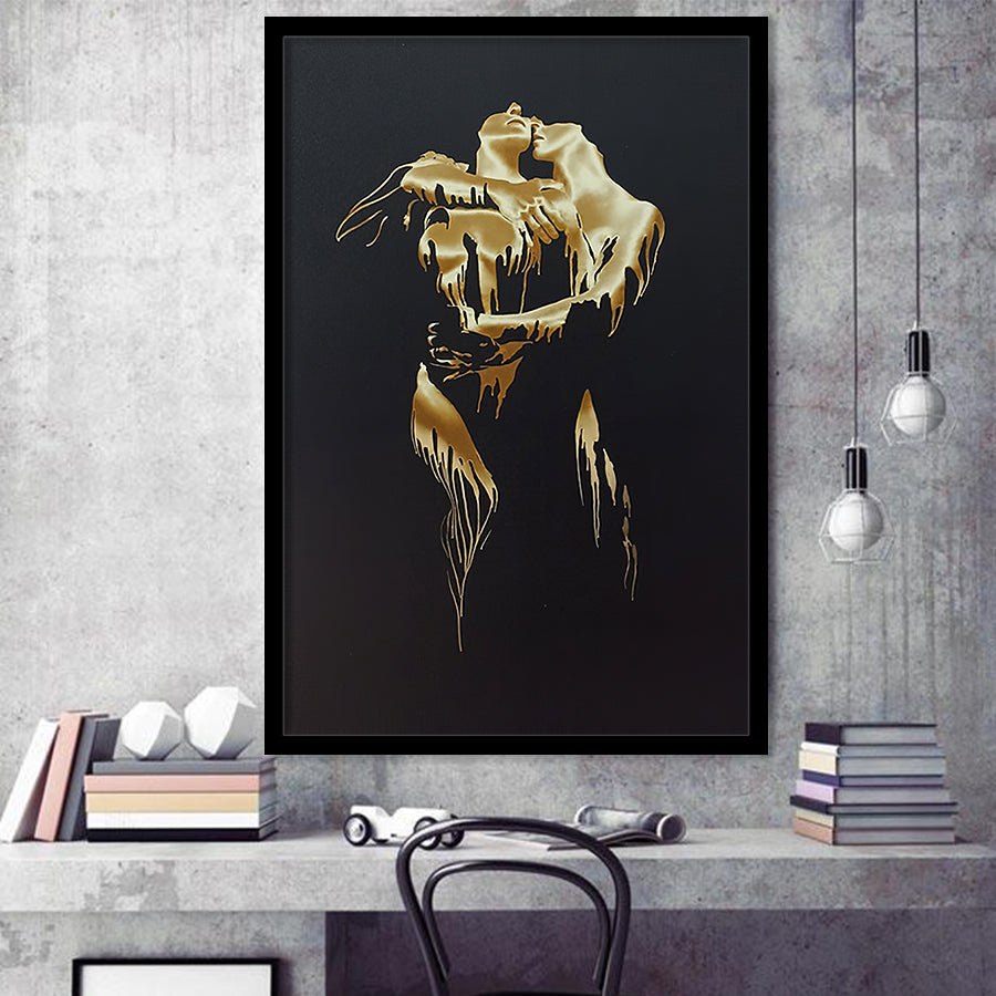 3D Effect Art Golden Passion Hug Love Framed Art Print Wall Decor - Painting Art,Framed Picture,Wall Art