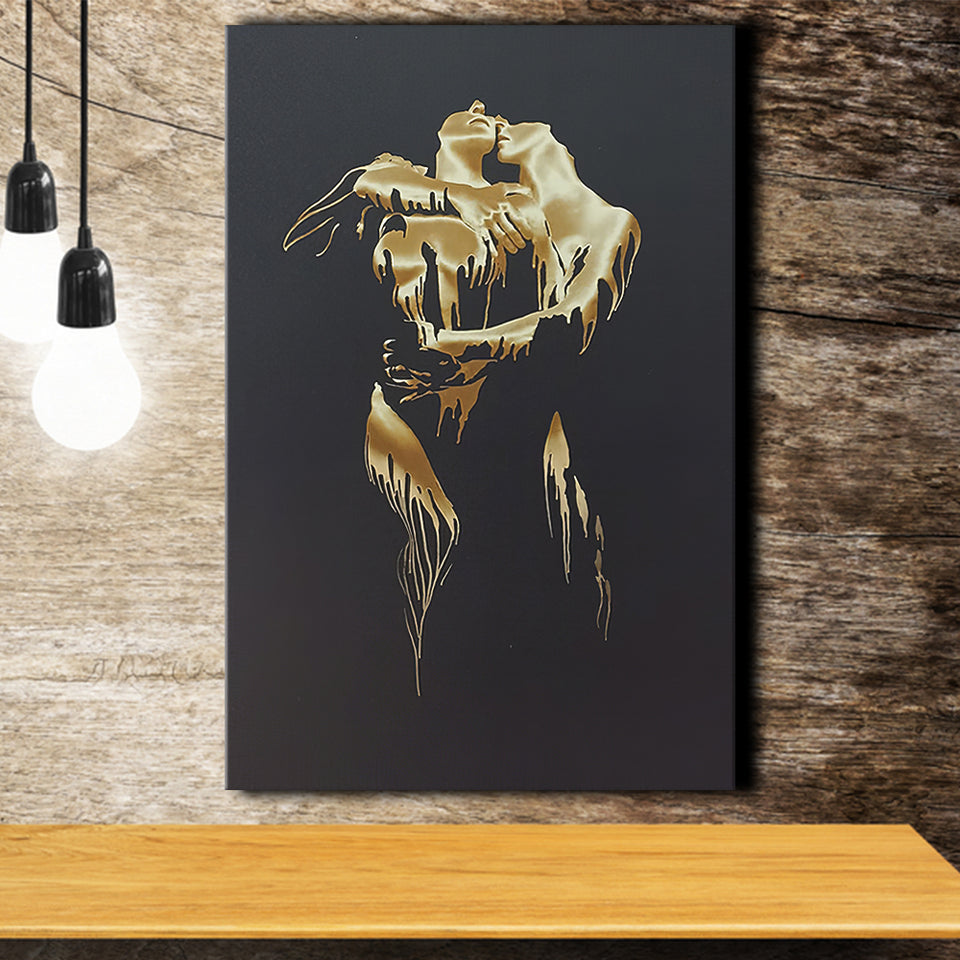 3D Effect Art Golden Passion Hug Love Canvas Prints Wall Art - Painting Canvas, Home Wall Decor, For Sale