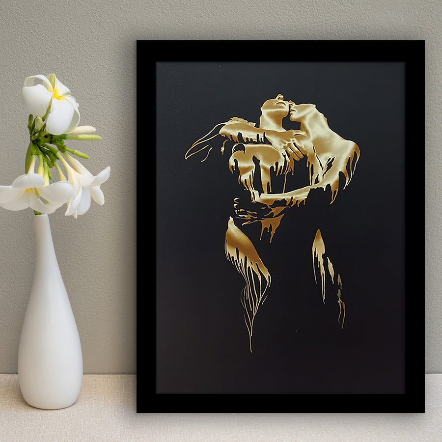 3D Effect Art Golden Passion Hug Love Framed Art Print Wall Decor - Painting Art,Framed Picture,Wall Art