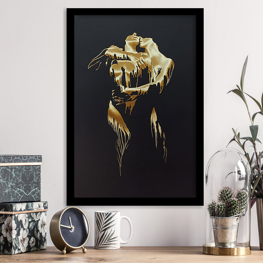 3D Effect Art Golden Passion Hug Love Framed Art Print Wall Decor - Painting Art,Framed Picture,Wall Art