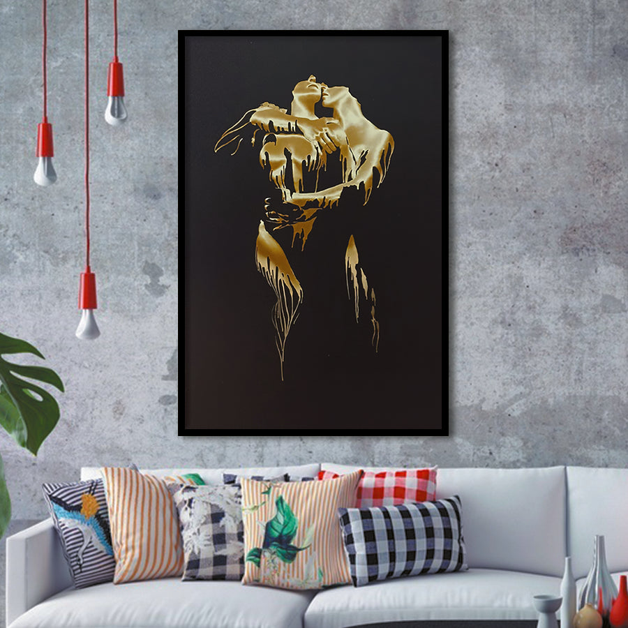 3D Effect Art Golden Passion Hug Love Framed Art Print Wall Decor - Painting Art,Framed Picture,Wall Art