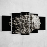 3D Effect Broken Face Abstract Art, Multi Panels, 5 Pieces, Canvas Prints Wall Art Home Decor