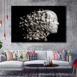 3D Effect Broken Face Abstract Art, Framed Canvas Prints Wall Art Home Decor,Floating Frame, Ready to Hang