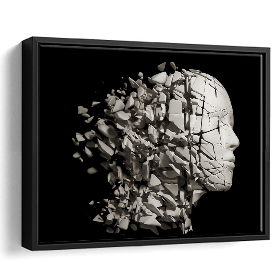 3D Effect Broken Face Abstract Art, Framed Canvas Prints Wall Art Home Decor,Floating Frame, Ready to Hang
