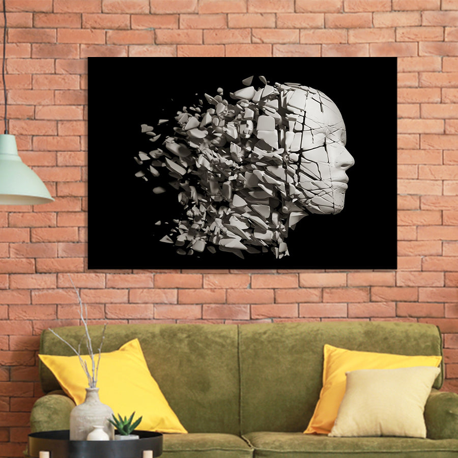 3D Effect Broken Face Abstract Art, Framed Art Prints Wall Art Home Decor, Ready to Hang