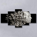 3D Effect Broken Face Abstract Art, Multi Panels, 5 Pieces, Canvas Prints Wall Art Home Decor