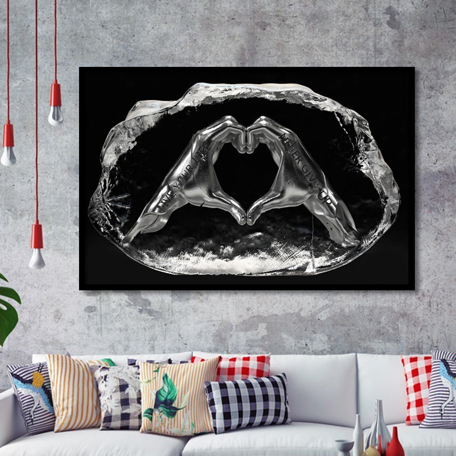 3D Effect Art Heart Icon From Hands Live Your Life Never Give Up Framed Art Prints Wall Decor - Painting Prints,Wall Art, Framed Picture