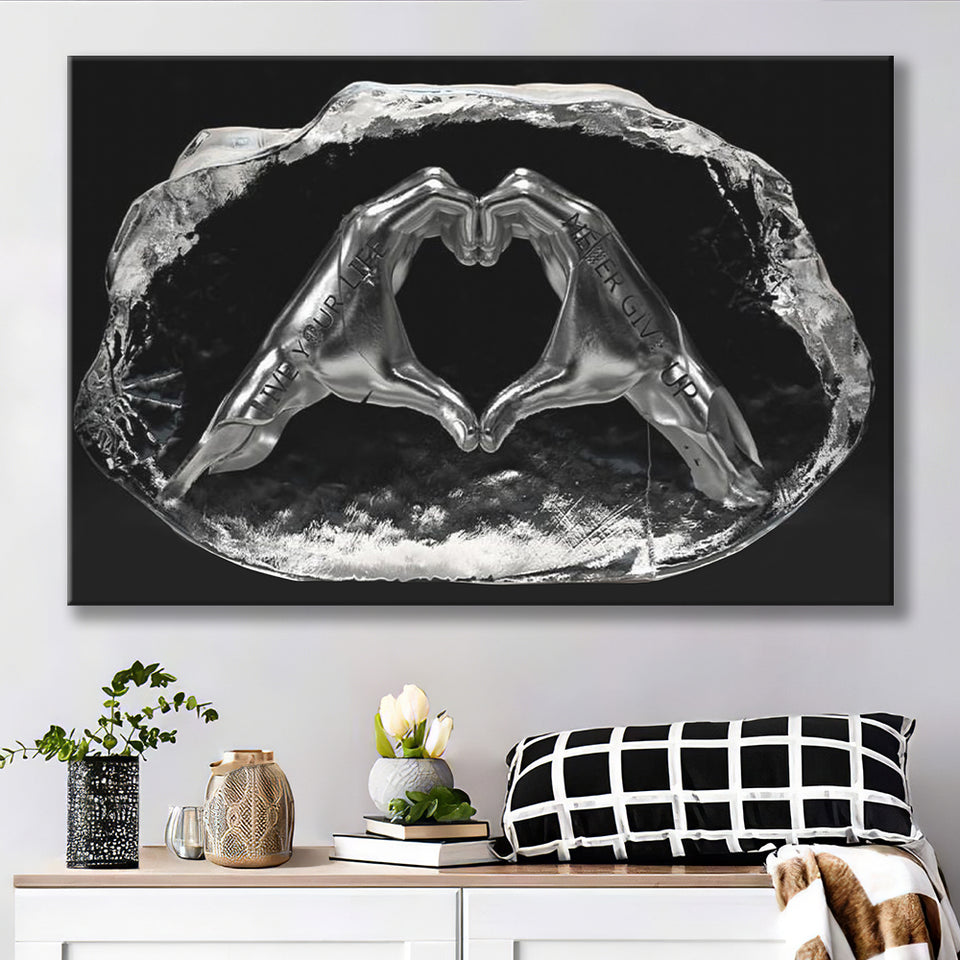 3D Effect Art Heart Icon From Hands Live Your Life Never Give Up Canvas Prints Wall Art - Painting Canvas,Wall Decor, Painting Prints