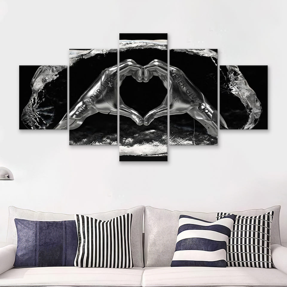 3D Effect Art Heart Icon From Hands Live Your Life Never Give Up 5 Pieces Canvas Prints Wall Art - Painting Canvas,Multi Panel
