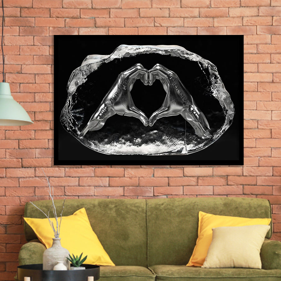 3D Effect Art Heart Icon From Hands Live Your Life Never Give Up Framed Art Prints Wall Decor - Painting Prints,Wall Art, Framed Picture