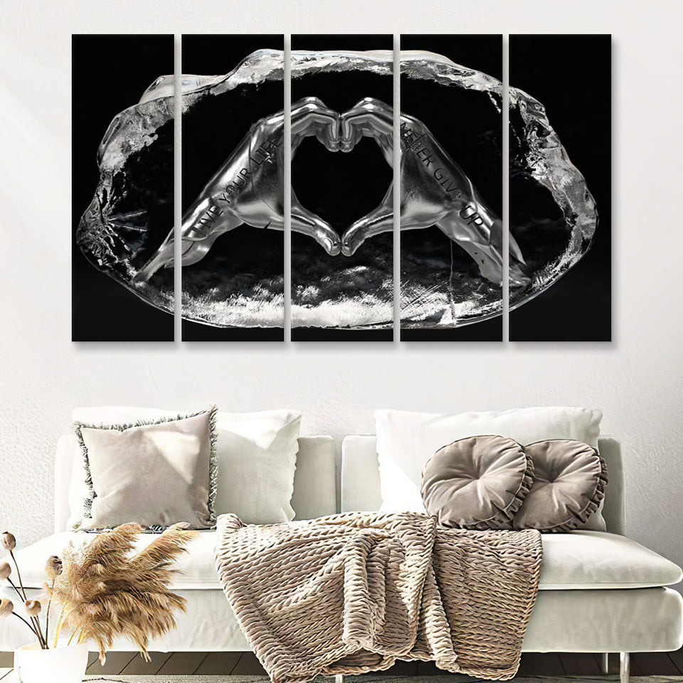 3D Effect Art Heart Icon From Hands Live Your Life Never Give Up 5 Pieces B Canvas Prints Wall Art - Painting Canvas, Multi Panel