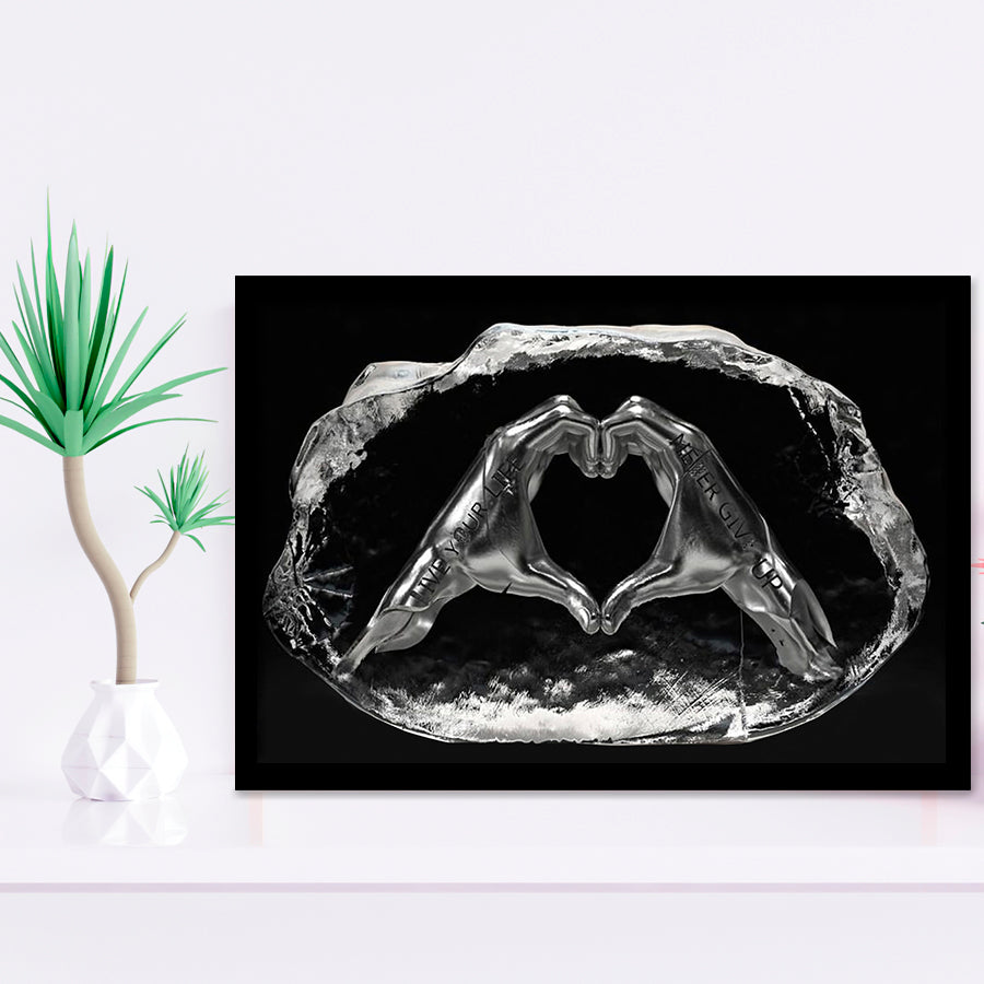 3D Effect Art Heart Icon From Hands Live Your Life Never Give Up Framed Art Prints Wall Decor - Painting Prints,Wall Art, Framed Picture