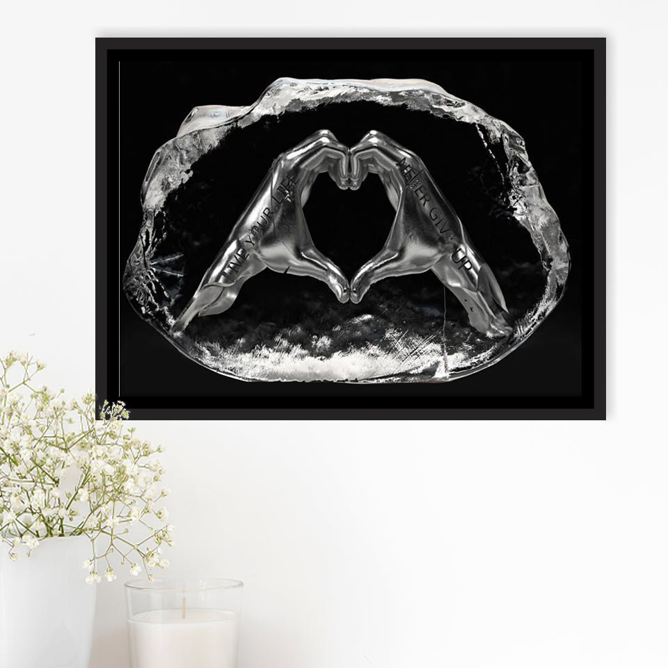 3D Effect Art Heart Icon From Hands Live Your Life Never Give Up Framed Canvas Prints Wall Art - Painting Canvas,Floating Frame
