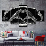 3D Effect Art Heart Icon From Hands Live Your Life Never Give Up 5 Pieces Canvas Prints Wall Art - Painting Canvas,Multi Panel