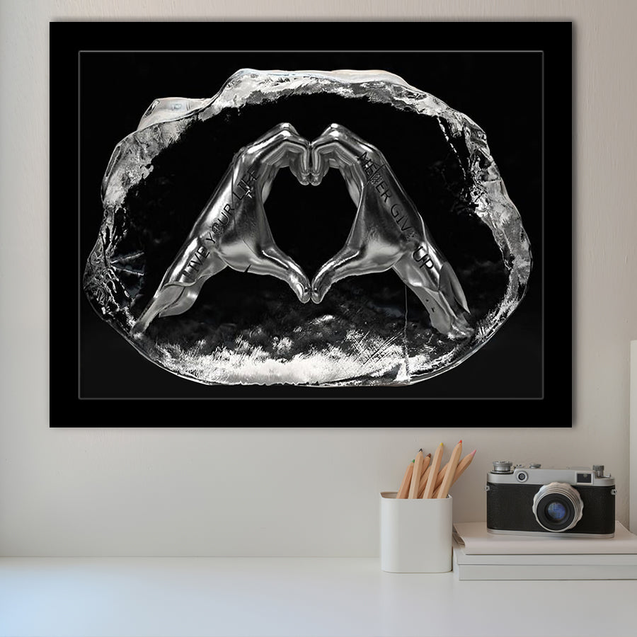 3D Effect Art Heart Icon From Hands Live Your Life Never Give Up Framed Art Prints Wall Decor - Painting Prints,Wall Art, Framed Picture
