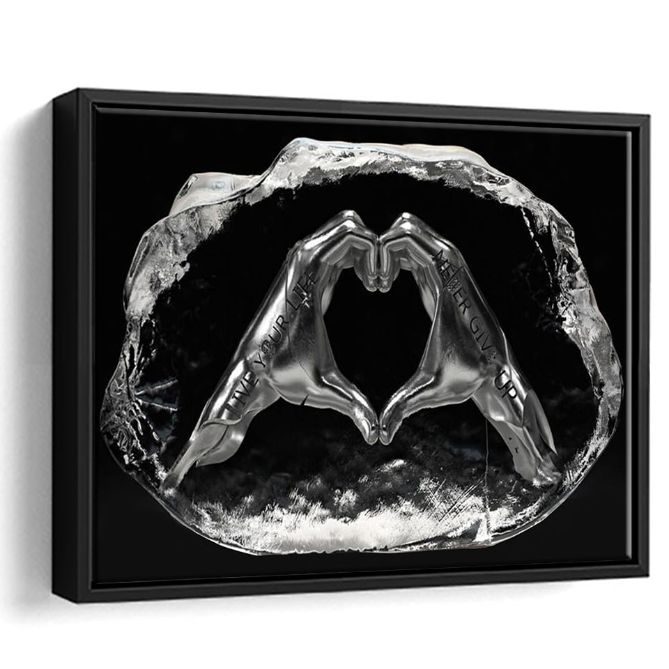 3D Effect Art Heart Icon From Hands Live Your Life Never Give Up Framed Canvas Prints Wall Art - Painting Canvas,Floating Frame